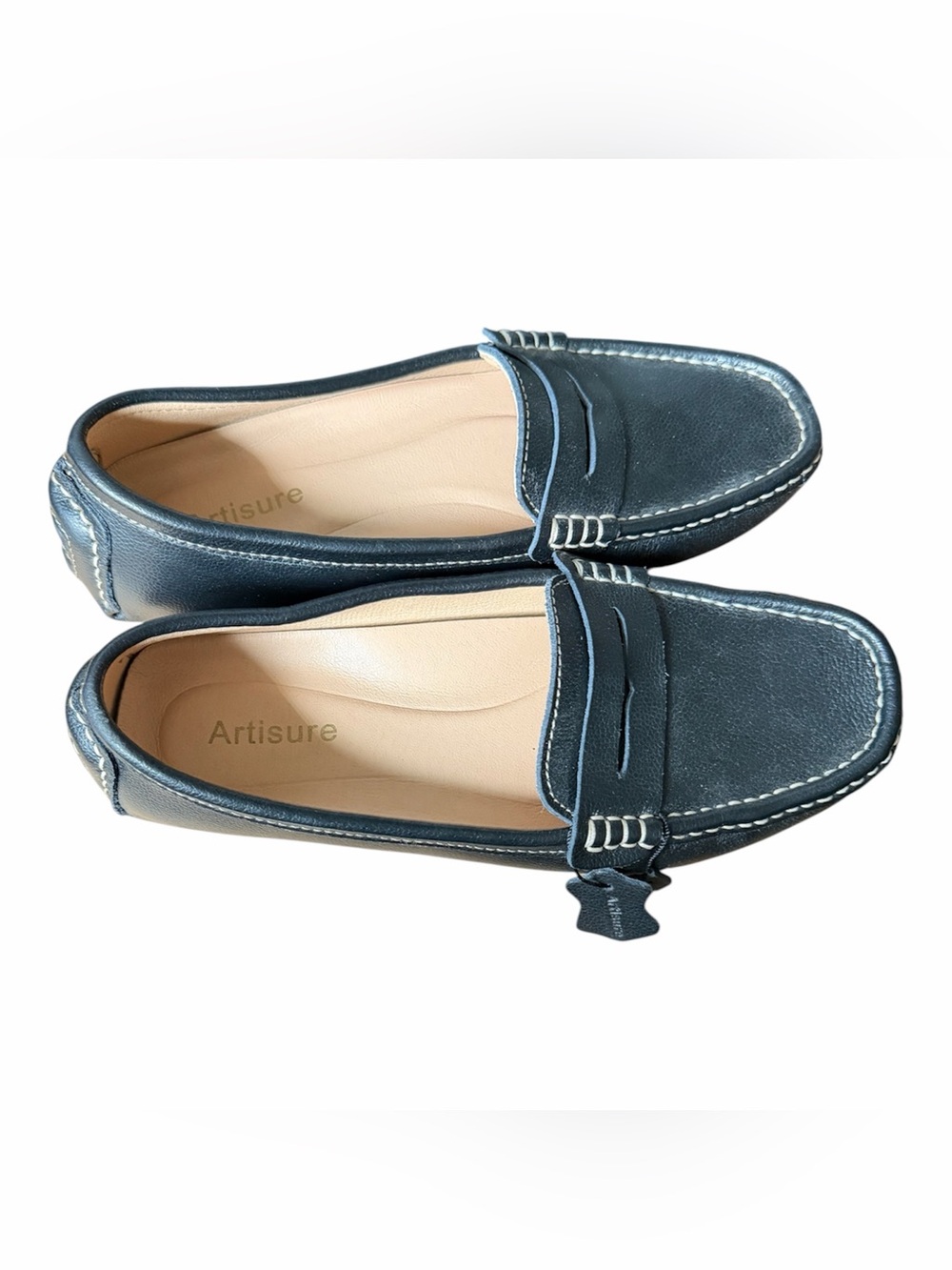 ARTISURE Black Penny Loafers Real Leather Driving Moccasins Shoes Black Size 10
